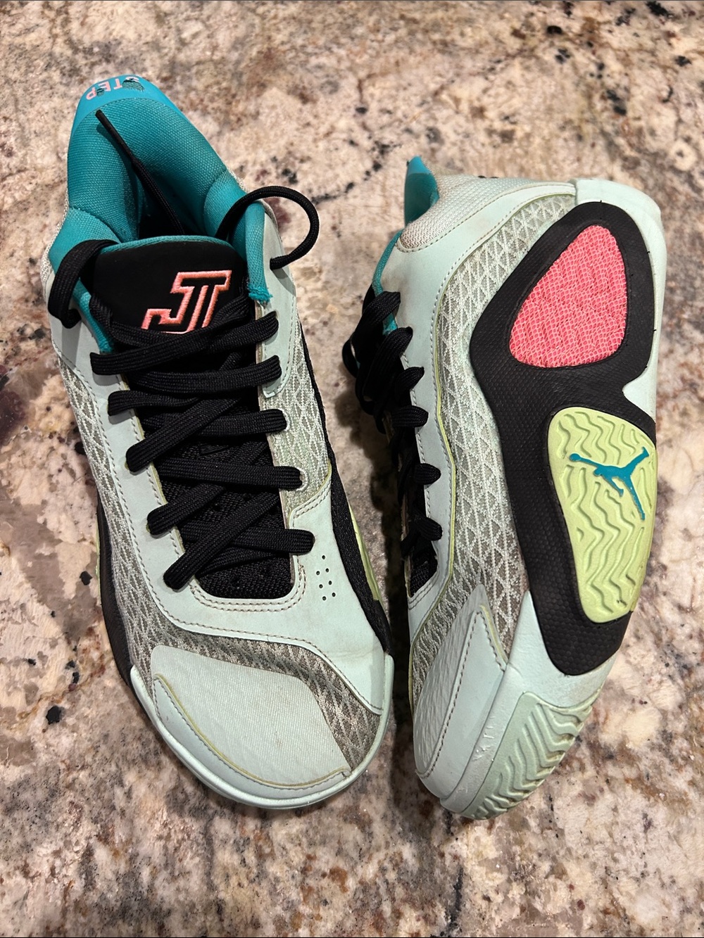 Jordan Kids Mint Green and Teal Sneakers with Black Accents